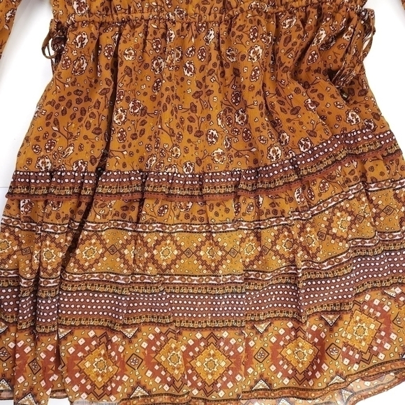 House of Harlow Revolve Brown Floral Boho Sheer Layered Ruffled Peasant … - Picture 12 of 16